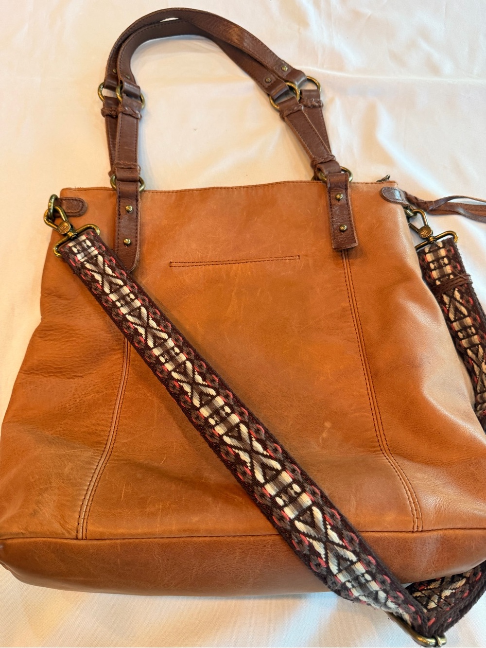 The Sak Ashland Cognac Leather Crossbody Large Shoulder Bag with Guitar Strap - Picture 5 of 9